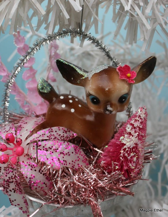 Vintage Style Christmas Ornament Pink Deer