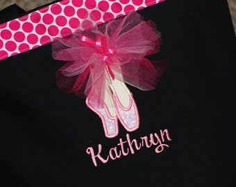 Girls personalized dance bag ballet bag with applique dance shoes