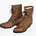 VTG 80's Caramel Brown Leather Ankle Boots size 6 Laredo Lace Up Oiled Leather Roper Granny Booties High Heel