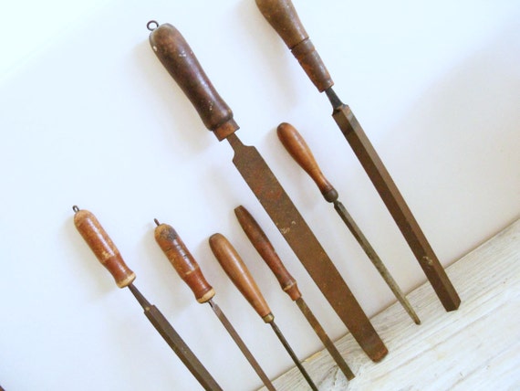 Antique Nicholson Lutz 7 Pc Wood File Tools Collection