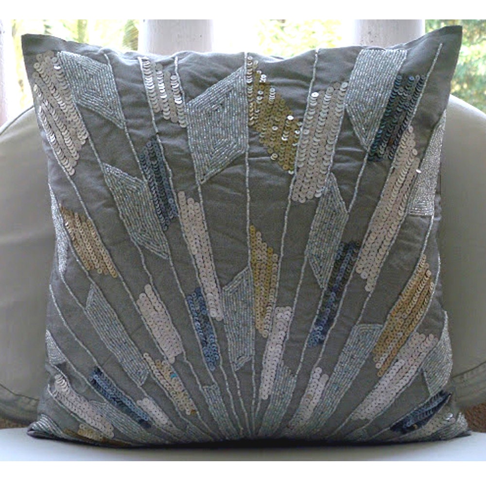 Handmade Silver Decorative Pillow Cover 16x16