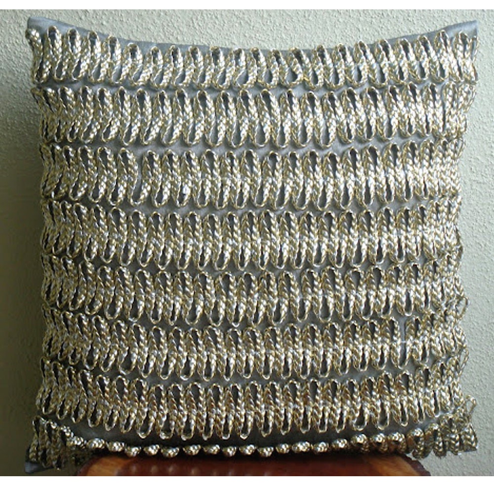 Handmade 3D Metallic Cord Throw Pillows Cover Silver Throw