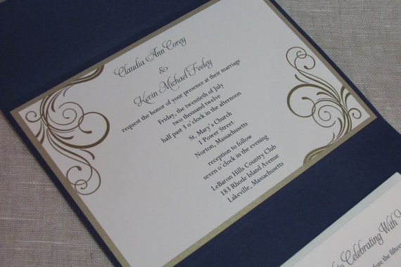 Wedding invitations in navy blue