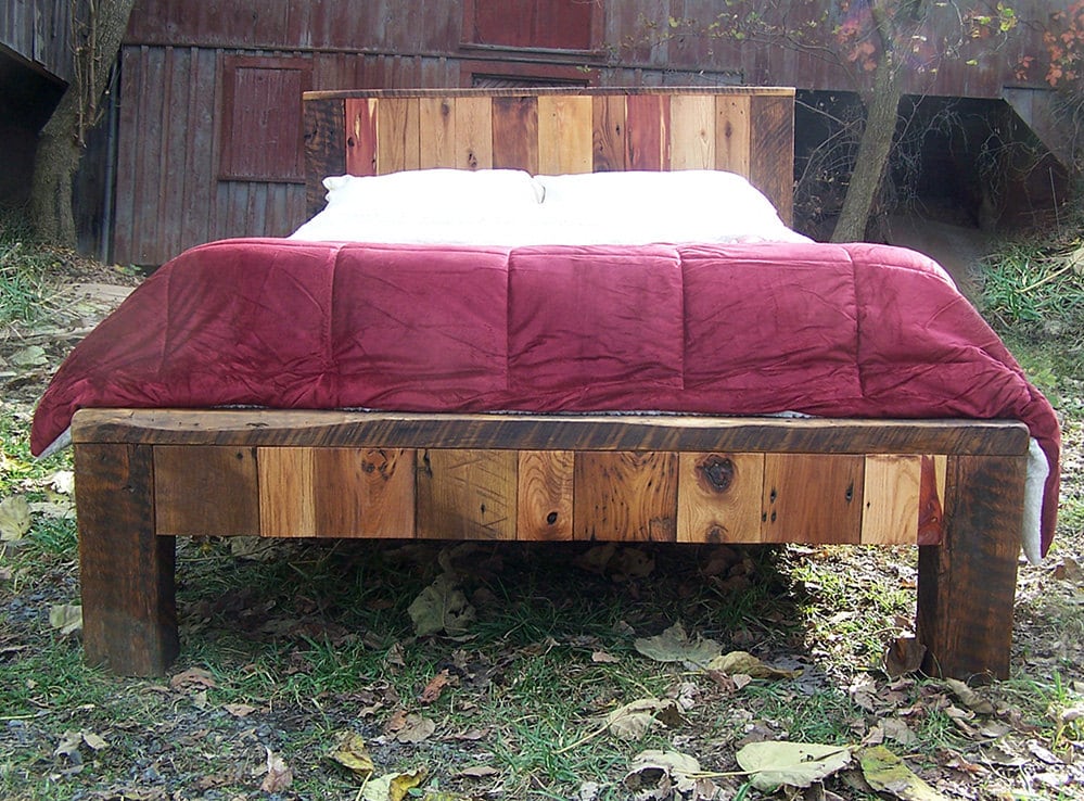 Colorful Reclaimed Wood Bed Frame