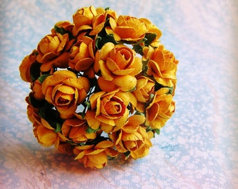 Golden Yellow rondelle Roses Vintage style Millinery Flower Bouquet - for decorating, gift wrapping, weddings, party supply, holiday