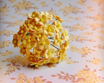 Saffron yellow forget me nots Vintage style Millinery Flower Bouquet - for decorating, gift wrapping, weddings, party supply, holiday