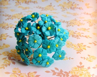 Teal blue green forget me nots Vintage style Millinery Flower Bouquet - for decorating, gift wrapping, weddings, party supply, holiday
