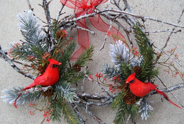 Christmas Cardinal Wreath Holiday Wreath ICED by HollyFerencze