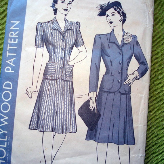 1940 Vintage Sewing Pattern Two Piece Suit Film Noir