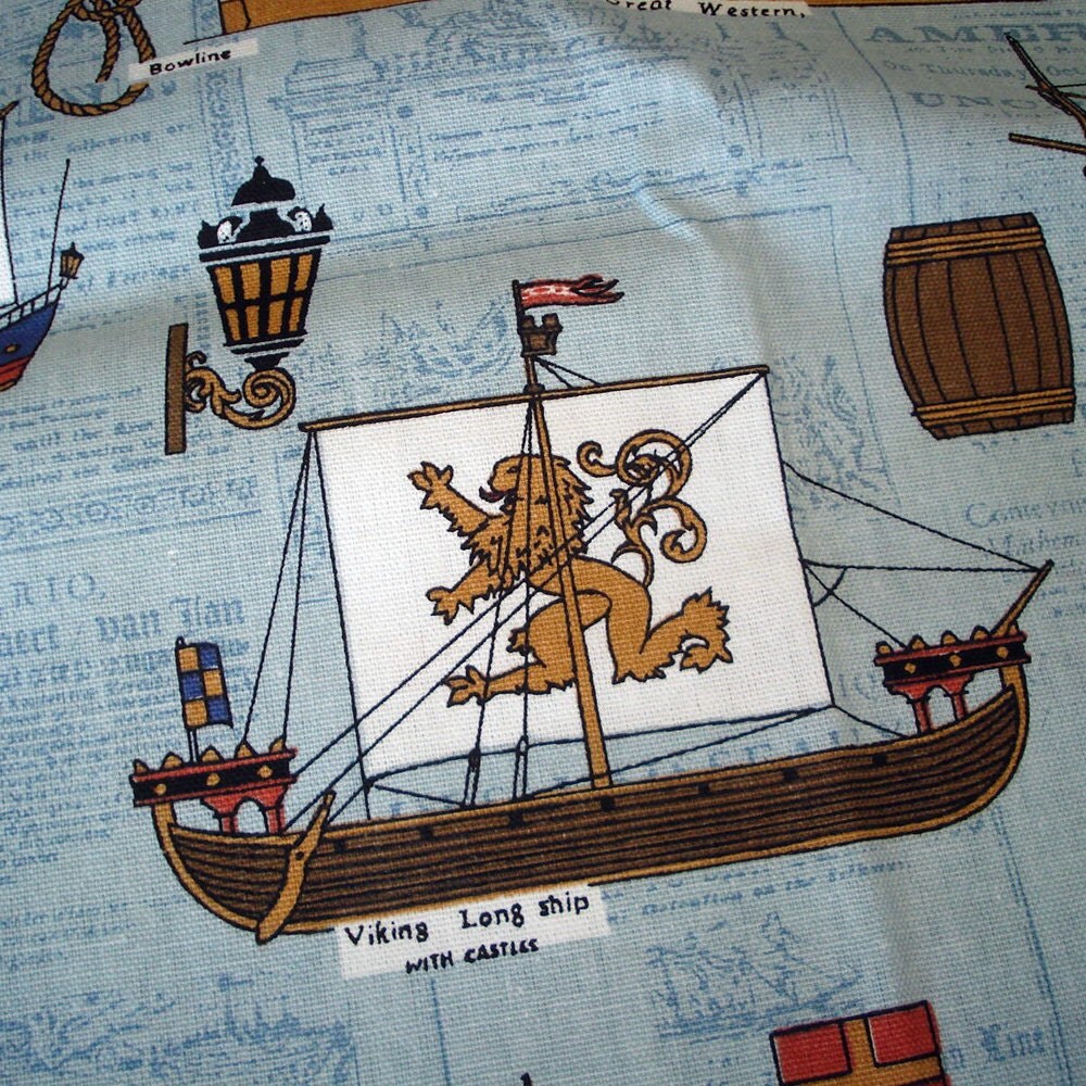 Tall Ship Nautical Upholstery Fabric Cotton Historic Ships