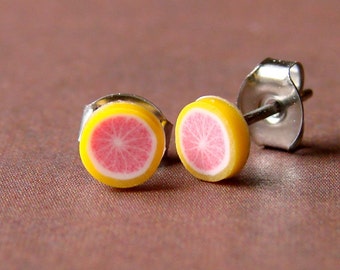 Miniature Fruit Slice Earrings - Gorgeous Grapefruit Studs