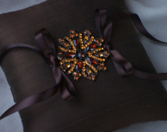 1"Last One" Dark Brown Amber Rhinestone Wedding Ring Bearer Pillow