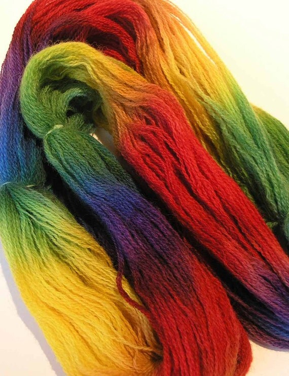 Hand Dyed Wool Lace Weight Yarn Rainbow Twist