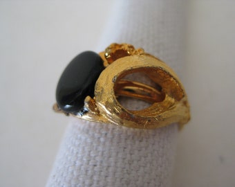 Gold Black Ring Adjustable Vintage
