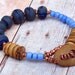Africa Bracelet -Tribal, Native Blue Glass Trade Beads, Rustic Wooden Discs, Copper Heishi, Polymer Clay
