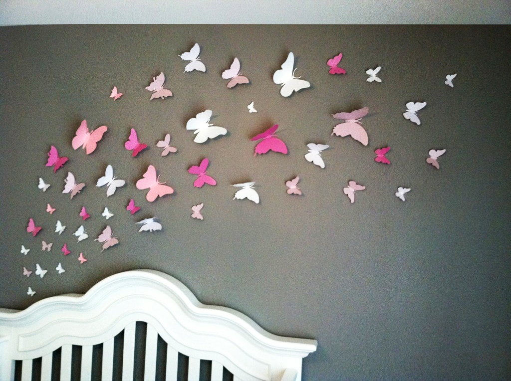 3D Butterfly Wall Art Home Decor, Girls Room, Pink and White Paper Set of 40