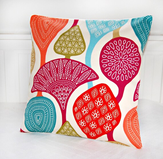 decorative pillow cover teal pink green red retro style