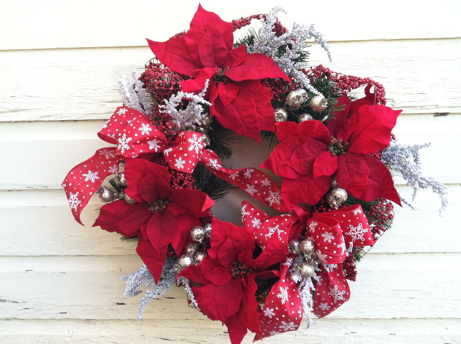 Poinsettia Red Christmas Wreath for Door