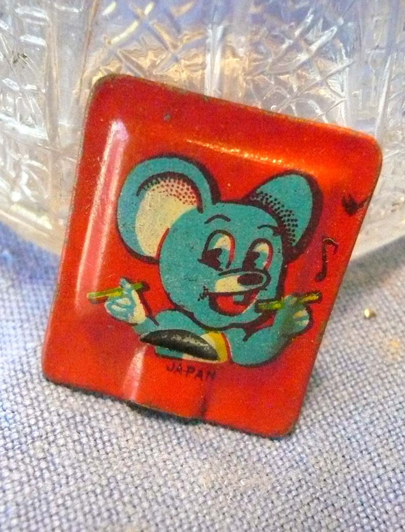 Vintage Cracker Jack Tin Lithograph Square Mouse Whistle Toy