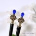 SALE - Dark Blue Crystal with Antiqued Embossed Metal on Black Hair Stick, Crystal and Silver on Wooden Hairsticks
