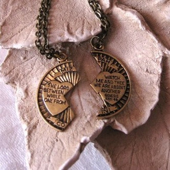 Mizpah Coin Necklaces protection antique brass