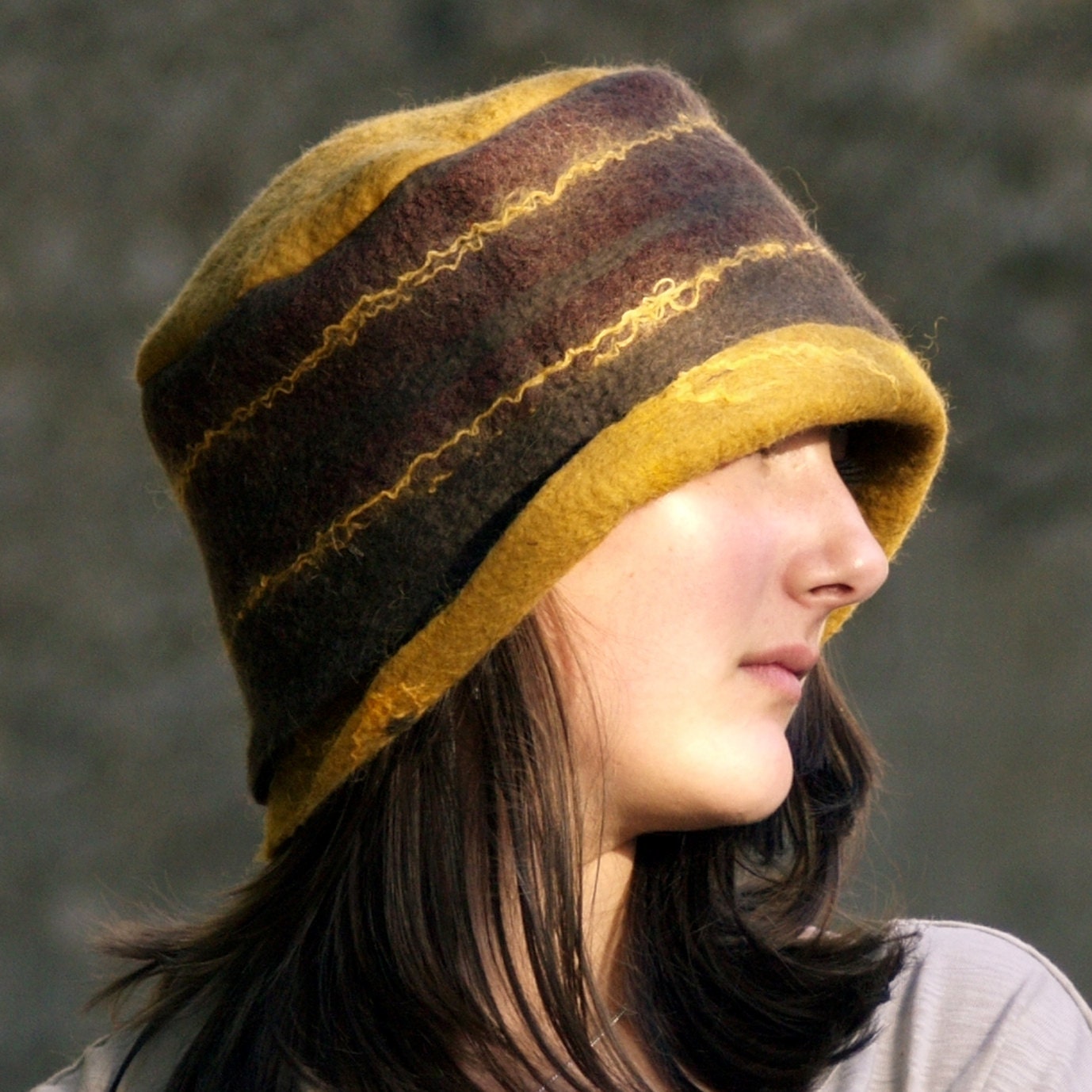 Mustard felted hat made from merino wool unique felt hat
