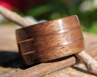 Bentwood Ring Walnut with Double Copper Wire Inlays