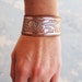 Leather Cuff Bracelet - Recycled Tooled Leather Metallic Silver Floral Cuff Bracelet