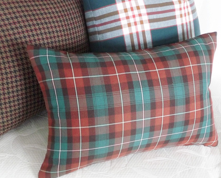 Brown Green Plaid Pillow 12x18 Lumbar Pillow Canadian