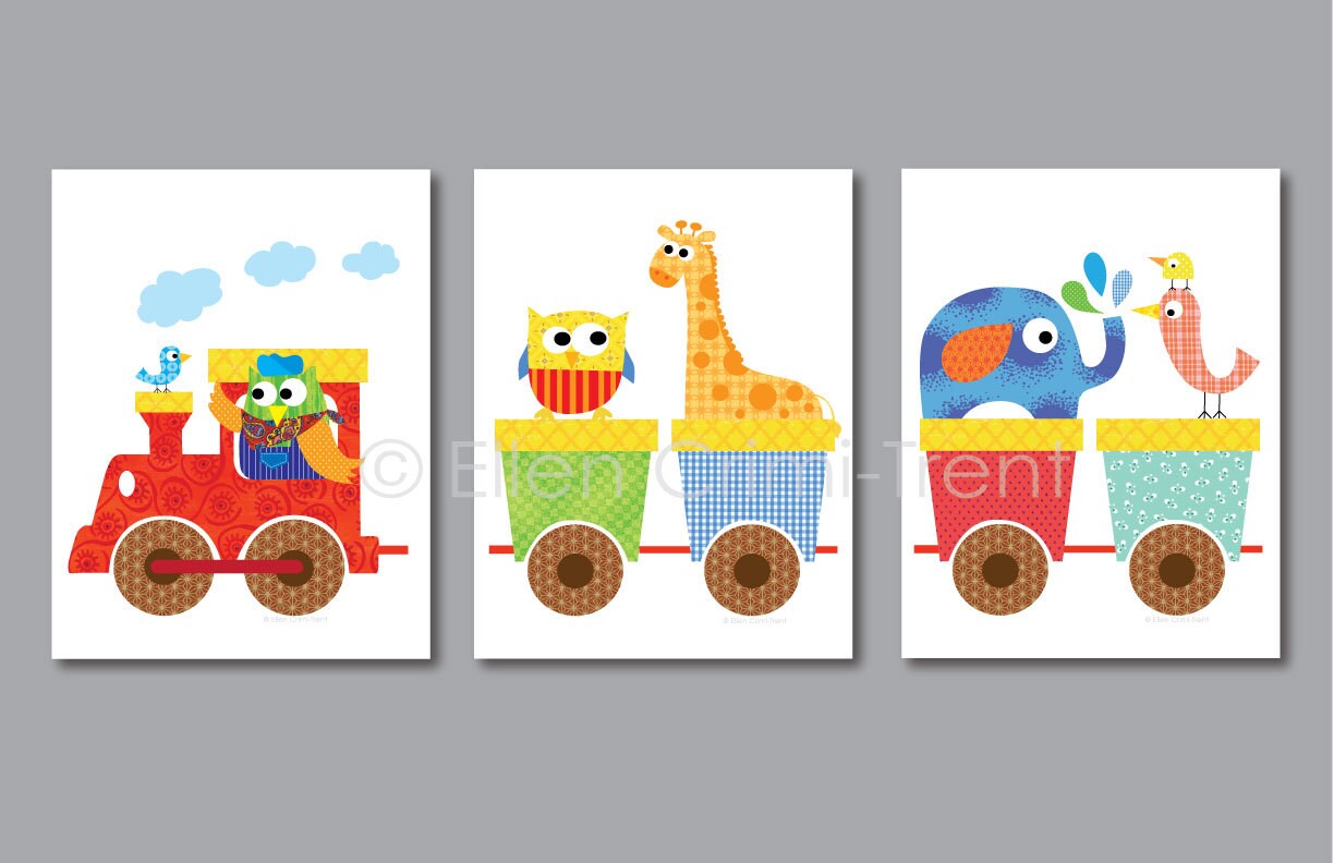 Baby boy train print set nursery decor