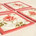 Quilted Fabric Coasters, Spring Red Roses, 4 Reversible Patchwork Mini Quilts Candle Mat Set, Pink Red Green and White Quilting Flowers