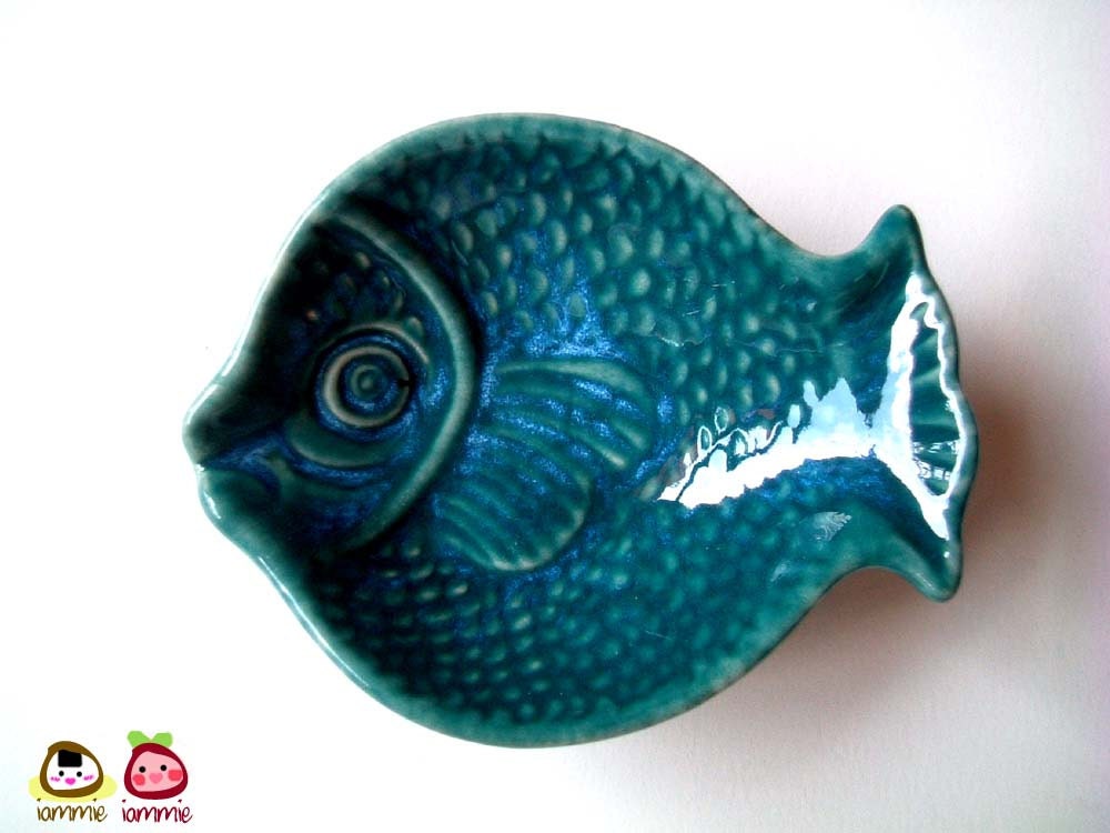 Blue Dark Green Ceramic Fish Plate ceramic bowl ceramic