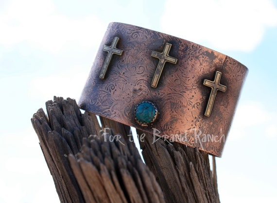 Las Cruces Copper, Brass, and Turquoise Cuff by FTB