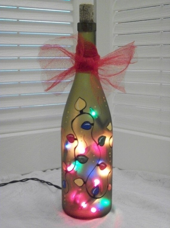 Hand Painted Recycled Wine Bottle Light