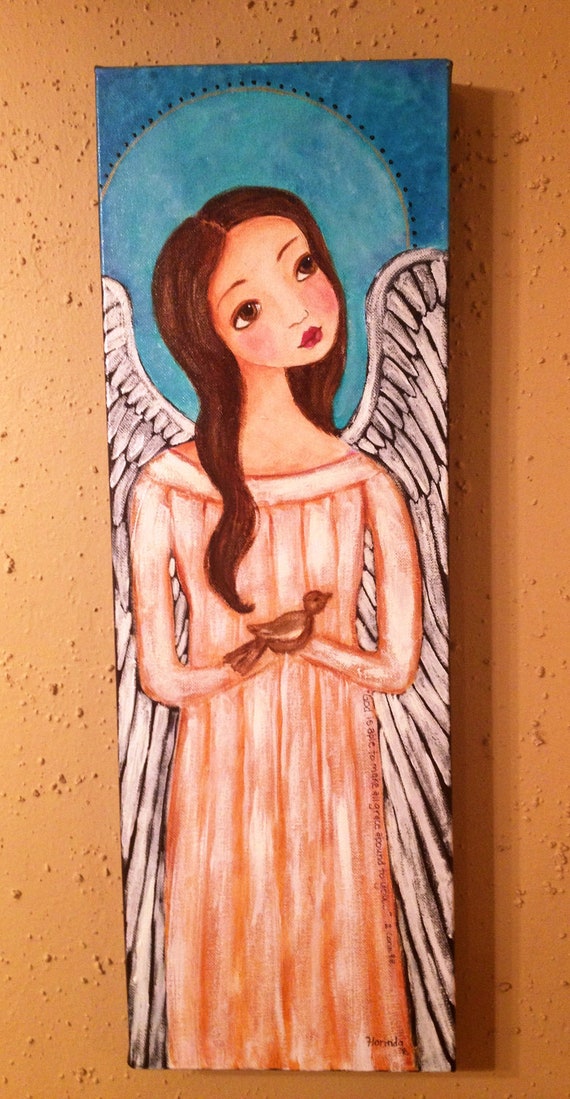 Items similar to Original Folkart Scripture Angel Painting 