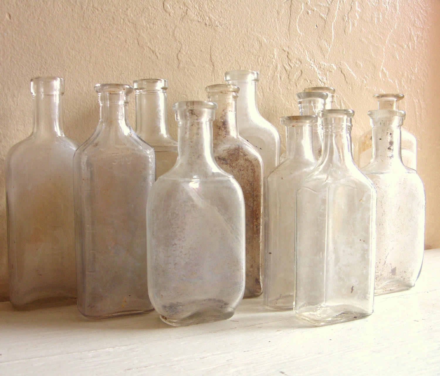 Download Collection of Antique Clear Glass Bottles 13 Old Bottles