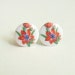 Small Floral Post Earrings Vintage Glass Gladiolus Cameo Studs Hypoallergenic Red Flower
