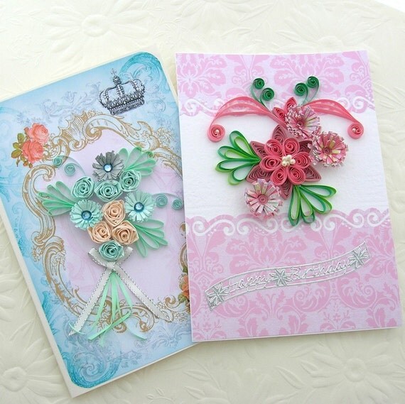 Sale Quilling Greeting Cards Paper Quilled Set of 2 with