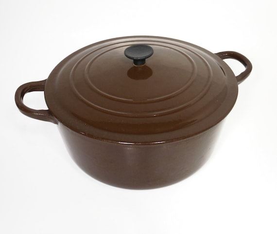 Vintage Le Creuset Dark Brown Dutch Oven Retro Cookware Cast