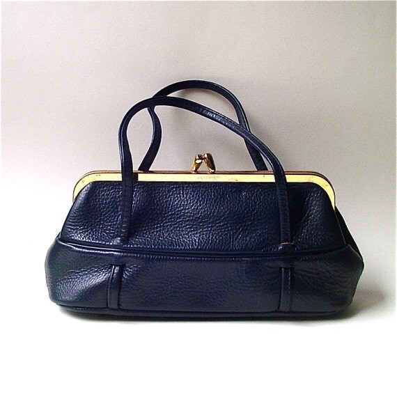 vintage Letisse Navy Blue Leather Handbag
