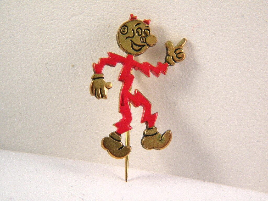 Reddy Kilowatt Vintage Enamel and Brass Lapel Pin Figural