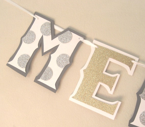 MERRY CHRiSTMAS Banner - Gold Glitter and Silver Glitter Polka Dots Il_570xn