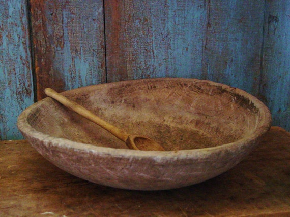 1800s Extreme Primitive Antique Wood Wooden Dough Bowl 14 inch