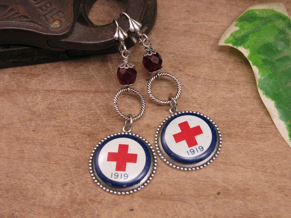 Upcycled Jewelry Authentic American Red Cross 1919 Pinbacks