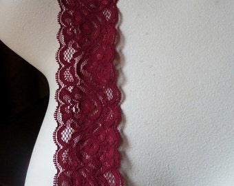 Burgundy Stretch Lace for Lingerie, Headbands, Garters STR 2034