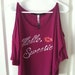 Hello Sweetie hand stenciled magenta sassy drapey cut out shoulder shirt OOAK upcycled