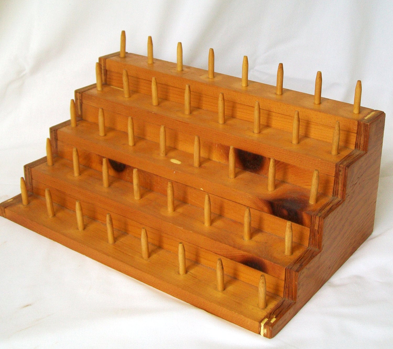 Vintage Wood Thread Spool Holder Tiered Step Rack Shelf Shop