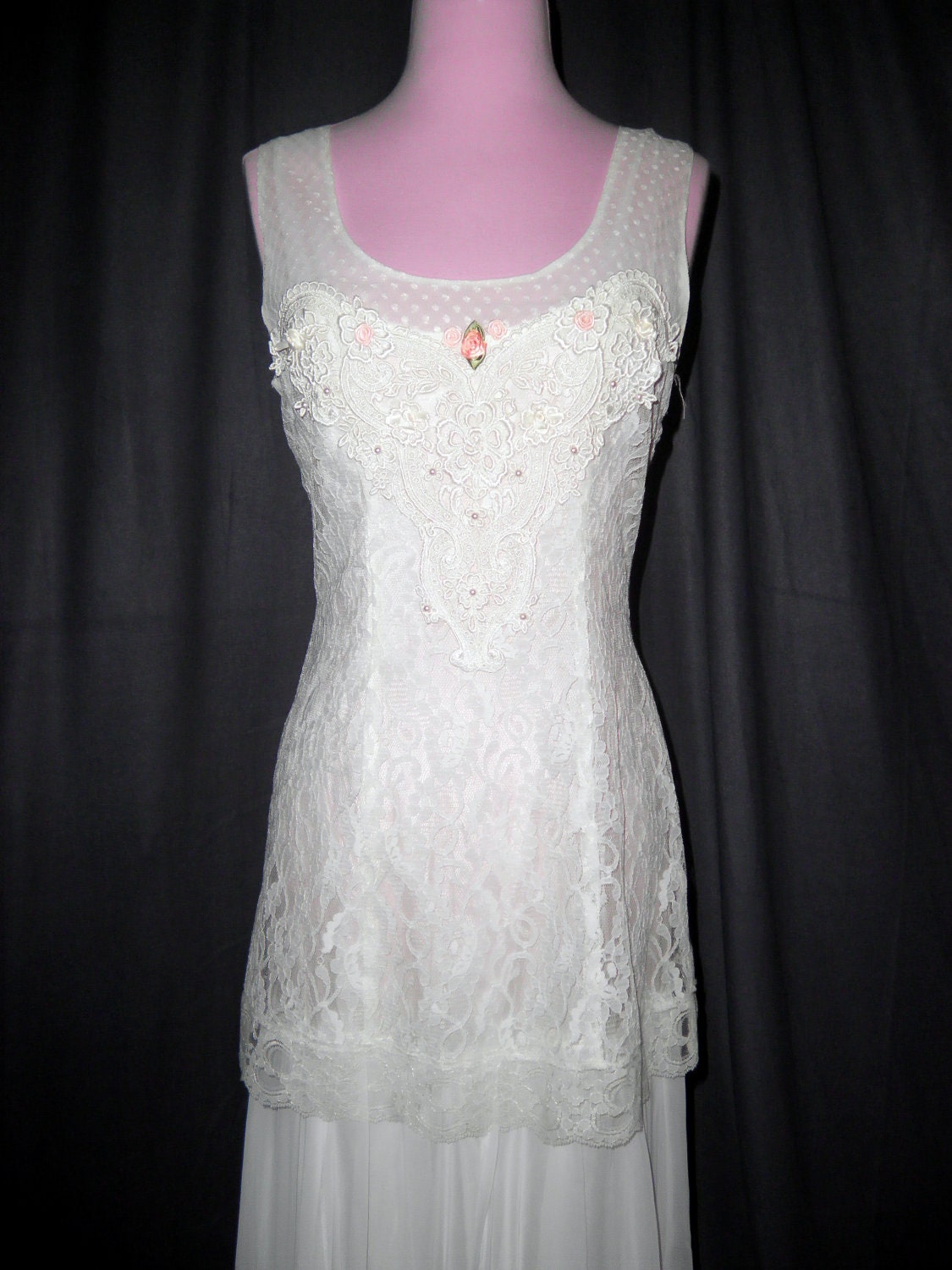 1920s Flapper Style Cream Tea Length Vintage Wedding Dress