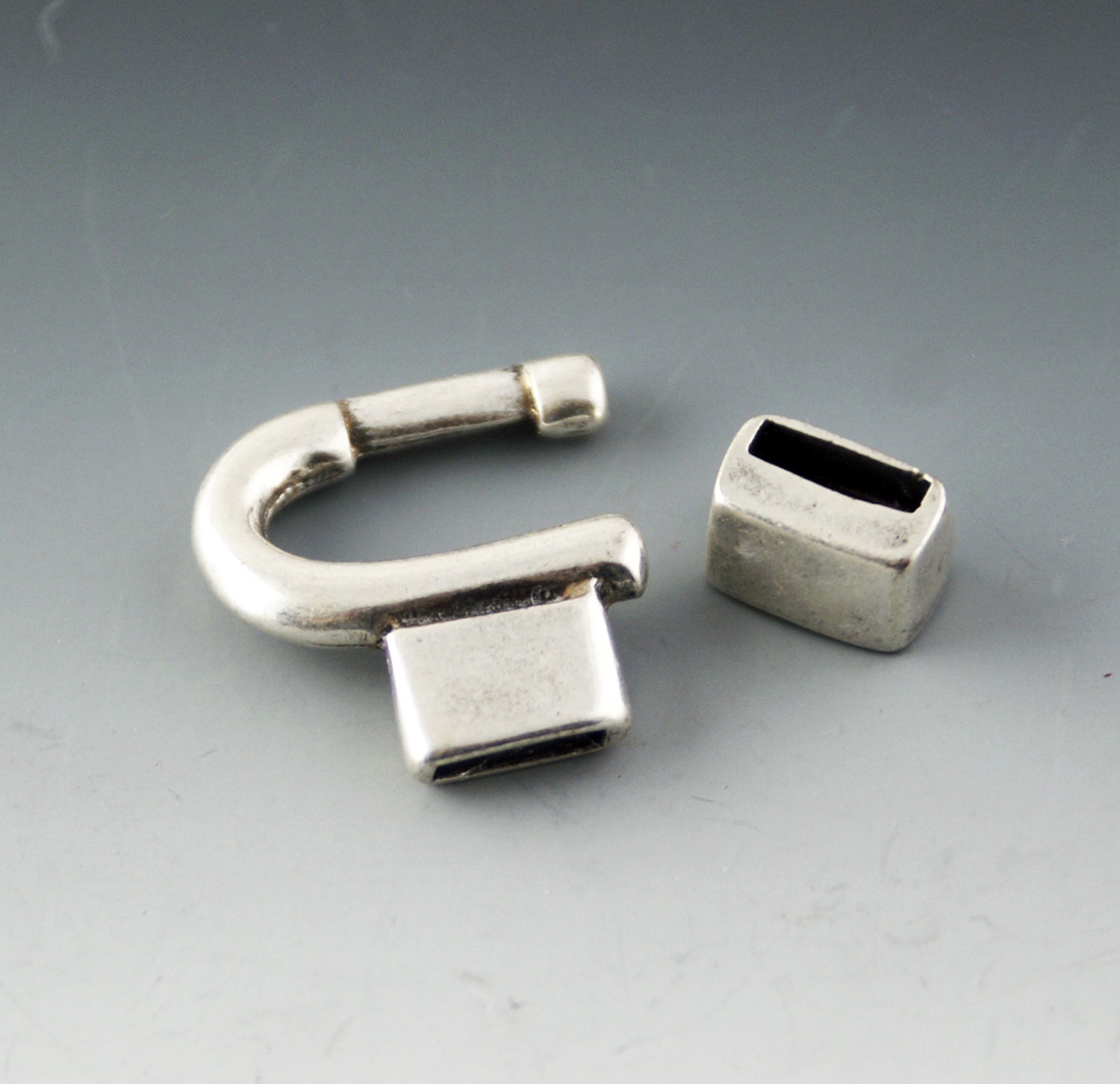 Silver LOOP and SLIDE Leather Clasp / Leather Closure for 10mm