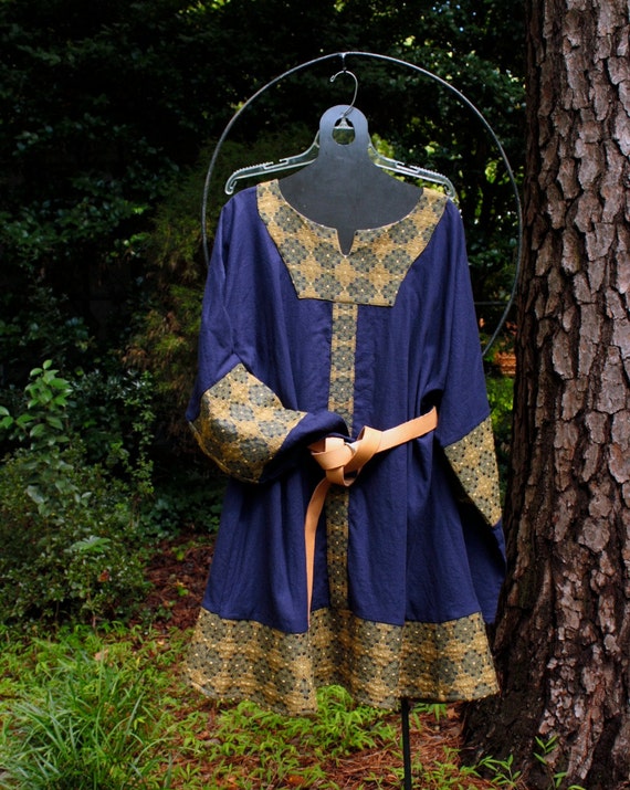 Men's Medieval Tunic indigo blue Linen Byzantine style